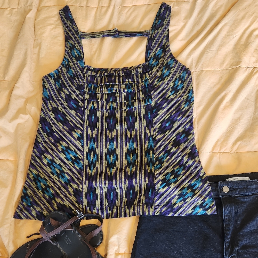 Patterned Square-Neck Tank Top